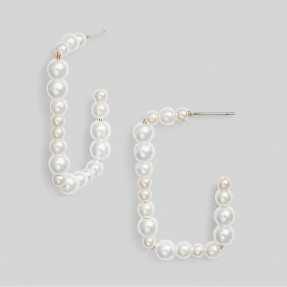 Open Edit-Faux Pearl Rectangle Earrings-white/Gold-NWT - Picture 4 of 6